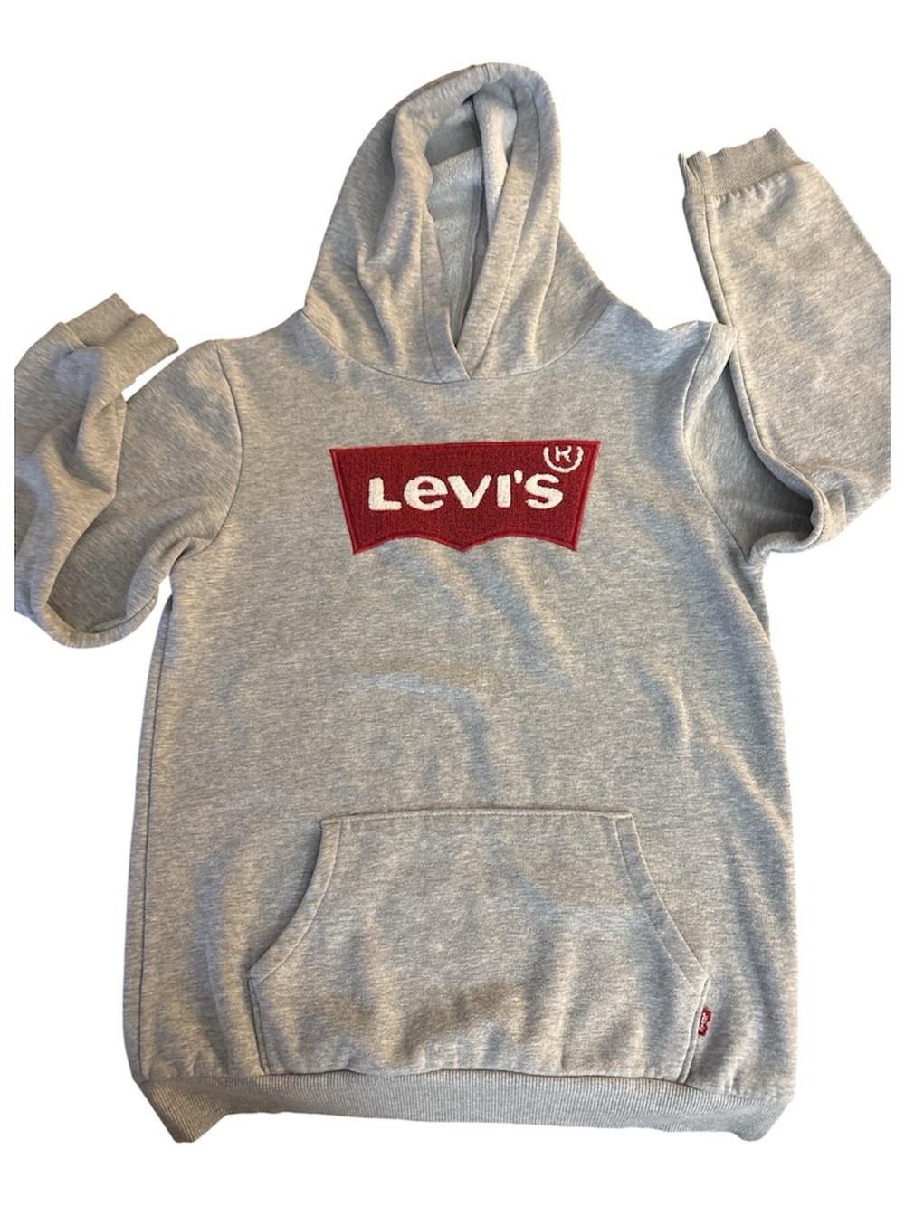 Levi's Light Gray Hoodie with Raised Red Logo Patch SZ XL